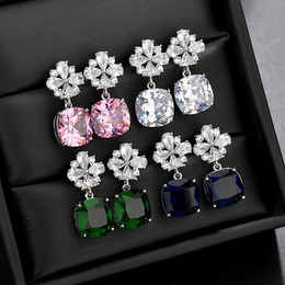 Korean earrings zircon inlaid flower earrings large square pendant earringspicture12
