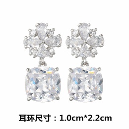 Korean earrings zircon inlaid flower earrings large square pendant earringspicture13