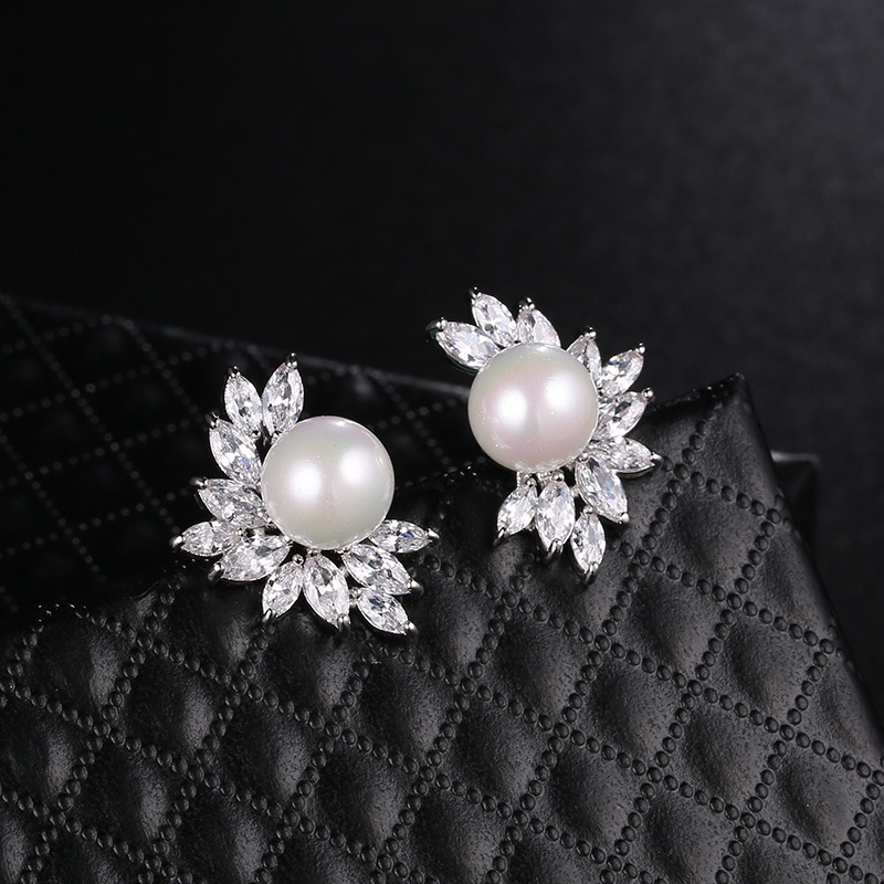 Flower Earrings Horse Eye Zircon Korean Fashion Pearl Earrings Jewelry Wholesale
