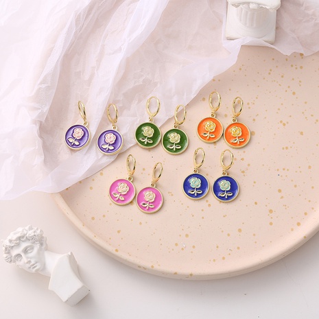 new color geometric round oil drop earrings creative retro personality rose pendant earrings wholesale's discount tags