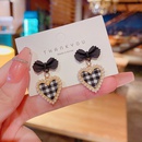 Korean autumn and winter black and white lattice bow earrings female wholesalepicture7