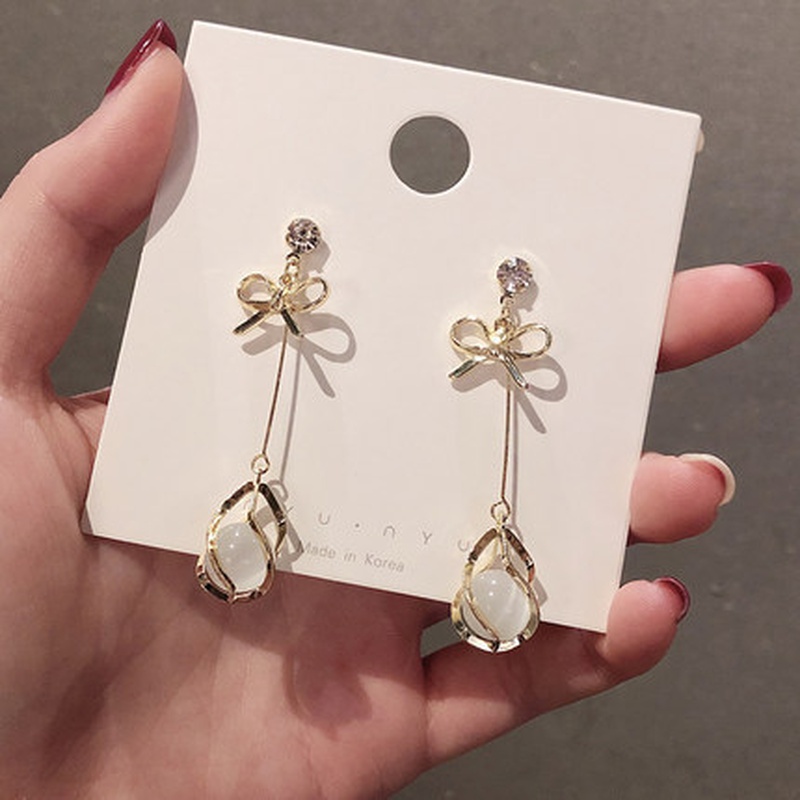 opal fringed earrings temperament Korean wild fashion trendy earrings