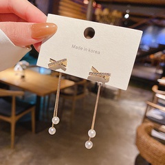 Koreanische Gabel lange Perlenohrringe weibliche mikroeingelegte Zirkonkupferohrringe Großhandel