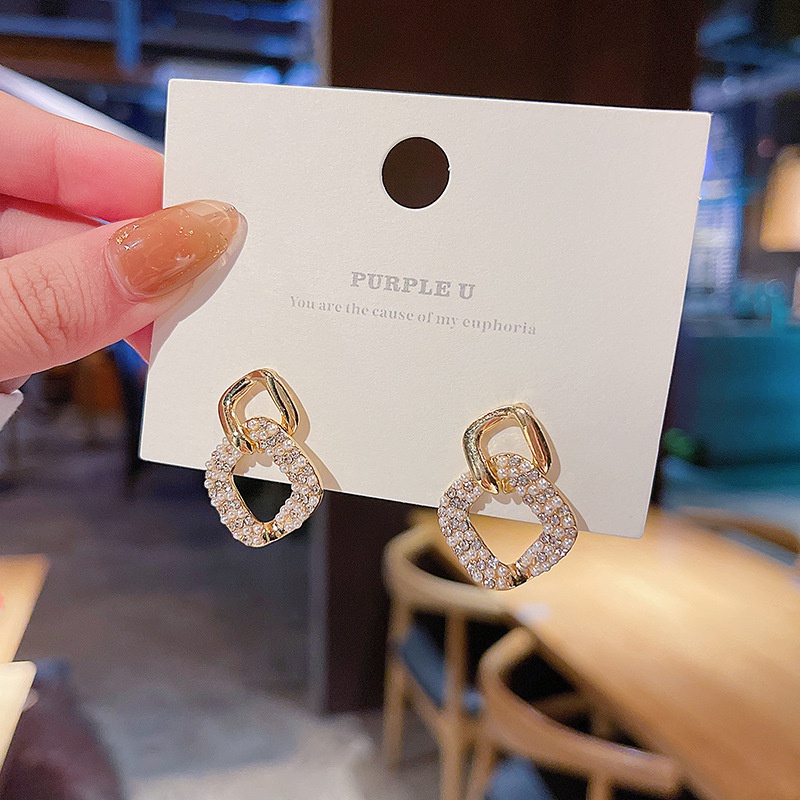 Korean the new simple geometric earrings rhinestonestudded pearl highend earrings