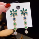 fashion green crystal flower earrings female long exaggerated copper earrings wholesalepicture7