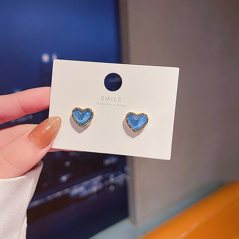 Pendientes de corazn de sueo estrellado azul nuevo coreano pendientes de aleacin simples de moda para mujer