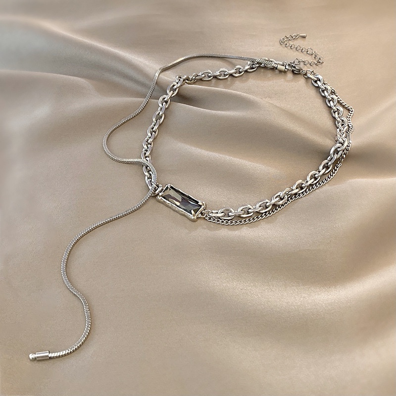 hiphop trend titanium steel necklace tassel pendant doublelayer clavicle chain