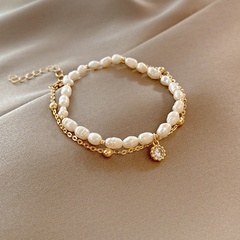 Pulsera de perlas simple de moda coreana pulsera de circón de cobre de doble capa femenina al por mayor