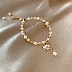 bracelet de perles d'eau douce de mode design fleur zircon bracelet en cuivre en gros