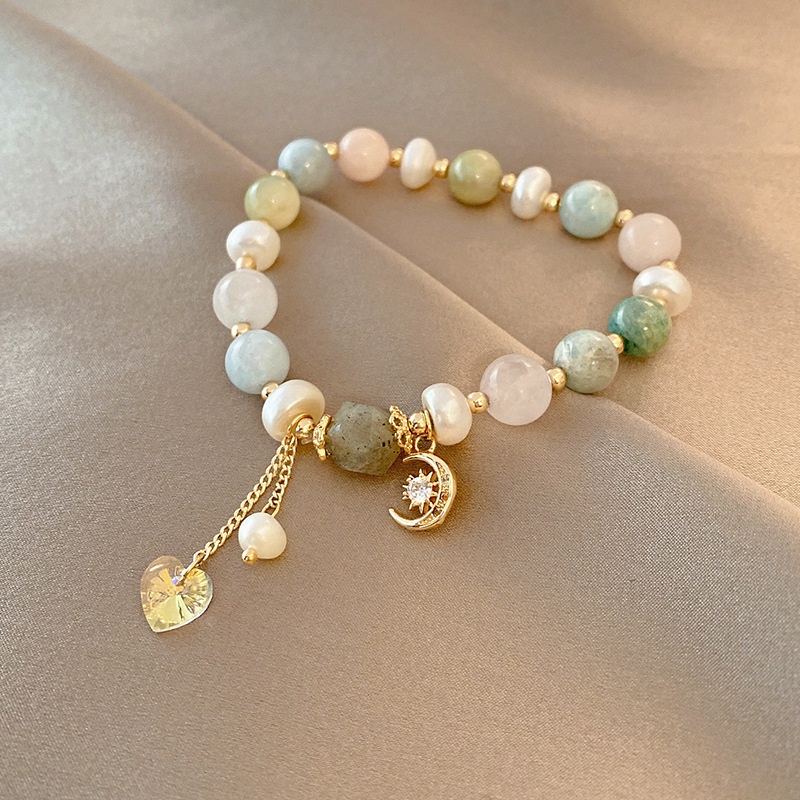 retro fashion bracelet female freshwater pearl crystal hand jewelry star and moon bracelet