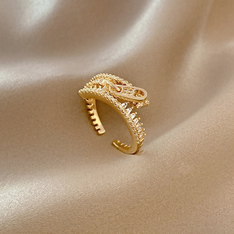 Koreanischer Stil geometrischer Zirkon Reiverschluss offener Ring Mode trendiger Kupfer Fingerring Grohandel