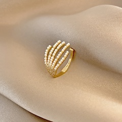 Korean creative ring female trend pearl open copper index finger ring wholesale