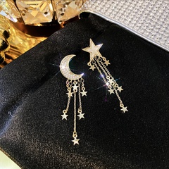 retro long asymmetric star and moon tassel copper earrings wholesale