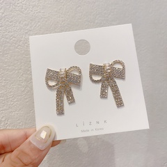 European and American full diamond bow copper zircon earrings wholesale