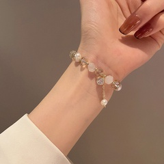 Nueva pulsera coreana de perlas de agua dulce para mujer, pulsera de cristal de cobre simple al por mayor