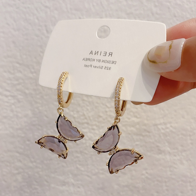 fashion purple butterfly earrings female Korean copper ear buckle earrings