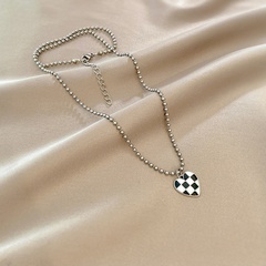 heart drop oil small ball titanium steel necklace Korean simple lattice clavicle chain retro fashion pendant