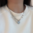 Hiphop blue white checkered heart pendant titanium steel necklace checkerboard clavicle chainpicture11