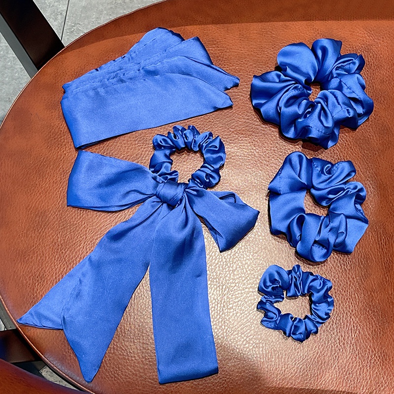 Korean spring blue new temperament satin bow hair scrunchies wholesale