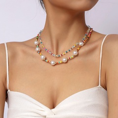 Collar de perlas de múltiples capas de cuentas de cristal tejidas a mano bohemias joyería colgante de perlas