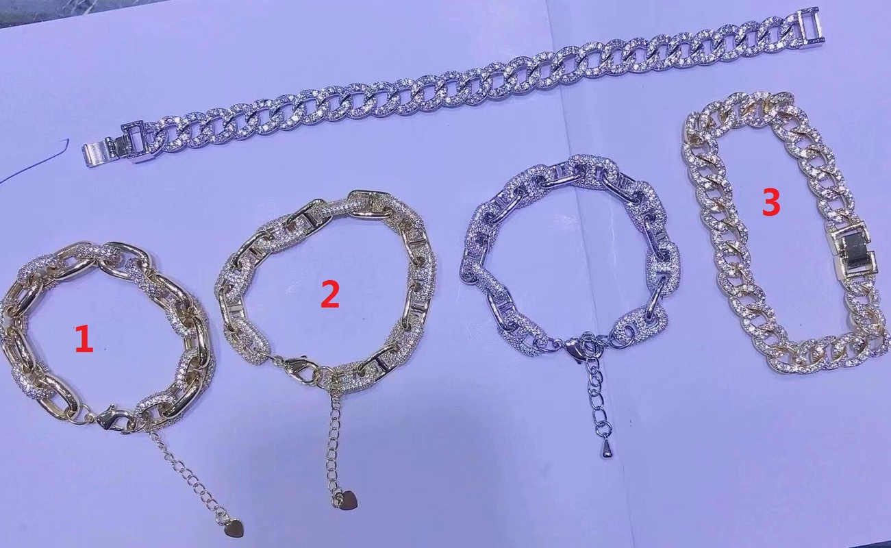 hiphop mens Cuban 18K gold diamond zircon copper bracelet wholesale