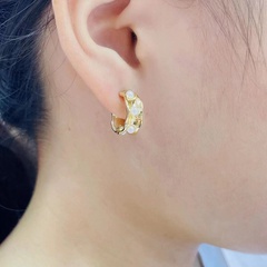 Retro C word earrings simple fashion pearl circle tassel copper earrings