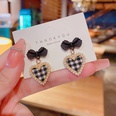 Korean autumn and winter black and white lattice bow earrings female wholesalepicture9