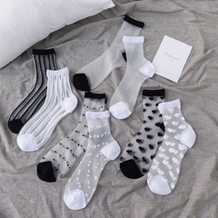 retro polka dot love vertical strips glass silk card silk socks women's tube socks wholesale