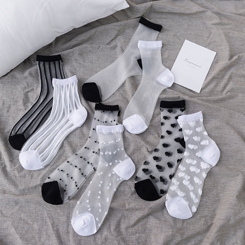 retro polka dot love vertical strips glass silk card silk socks womens tube socks wholesale