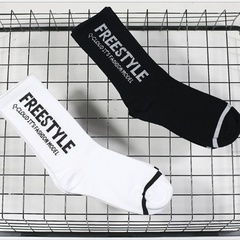 Korean new black and white letters in tube cotton socks autumn and winter breathable sports socks