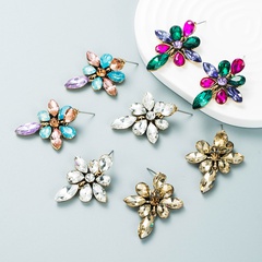 Fashion color diamond series alloy diamond flower stud earrings female wholesale