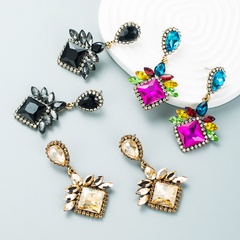 exaggerated multi-layer drop-shaped square diamond-studded acrylic full-diamond earrings