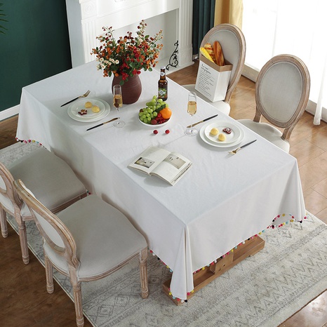 Nappe de gland de boule colorée blanche nappe rectangulaire de couverture de table de ménage nappe de table de thé en gros NHFMJ480052's discount tags