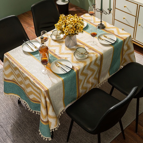 Mantel de mesa de centro con borlas beige y jacquard amarillo geométrico chenilla con rayas onduladas simples bohemias NHFMJ480064's discount tags