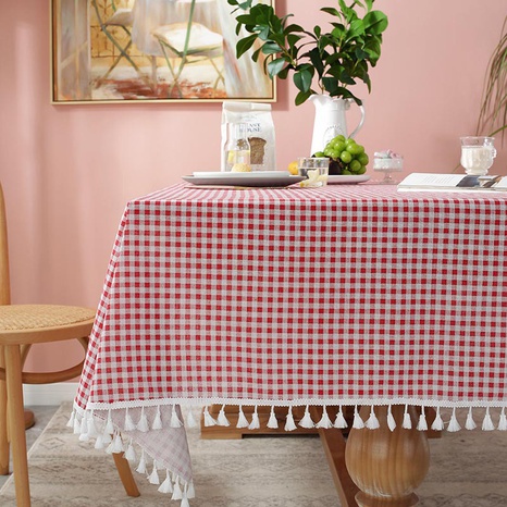 Rojo pequeño enrejado de impresión rectangular mantel borla mantel para el hogar cubierta de mesa de té toalla NHFMJ480074's discount tags