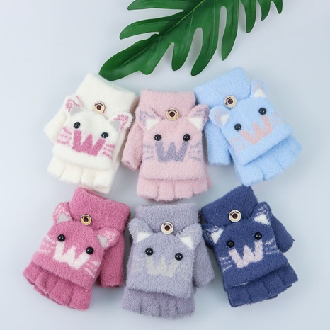 guantes para niños invierno lindo gato guantes de concha cálidos guantes de punto de medio dedo NHJIA480794's discount tags