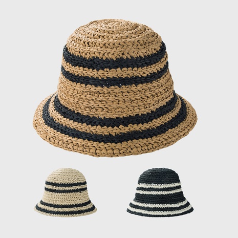 chapeau de paille rayé paille d'été tissé à la main sauvage loisirs chapeau de pêcheur chapeau de seau pliable NHHAO480823's discount tags