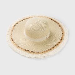 Chapeau de paille fait main effiloché rétro printemps et été grand chapeau de paille crème solaire avant-toit