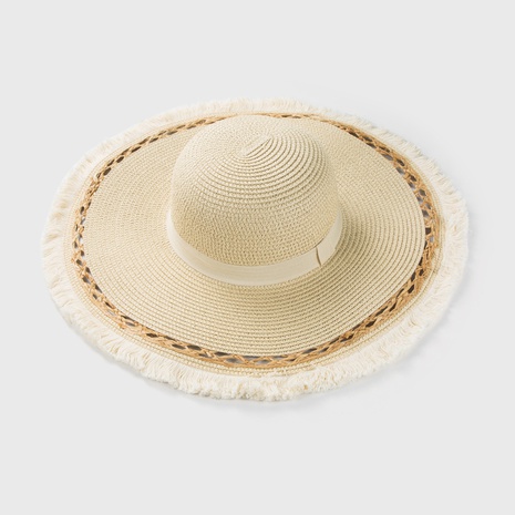 Chapeau de paille fait main effiloché rétro printemps et été grand chapeau de paille crème solaire avant-toit NHHAO480824's discount tags