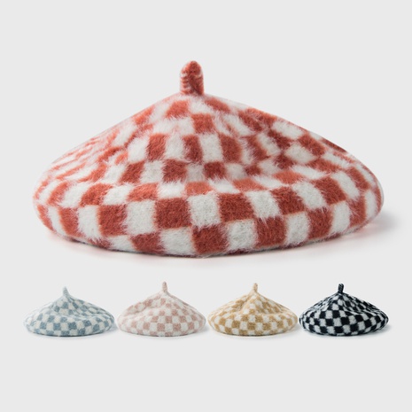 boina de tablero de ajedrez otoño e invierno cálido sombrero de cachemira de punto versión coreana sombrero de pintor NHHAO480825's discount tags