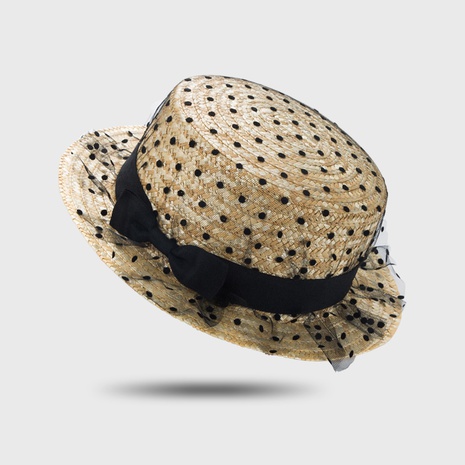 Nuevo hilo de red polka dot bowknot sombrero de paja de encaje estilo princesa sombrero de playa sombrero de copa con sombrilla de ala ancha NHHAO480833's discount tags