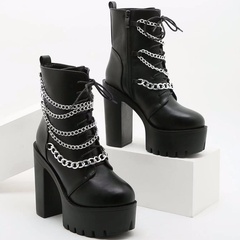 New style women's boots thick-soled thick-heeled high-heeled chain Martin boots short boots