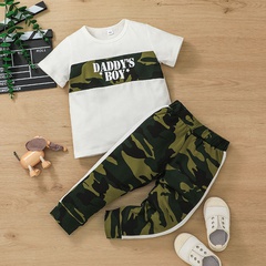 Children's casual letter jacket trousers two-piece short-sleeved T-shirt camouflage pants suit