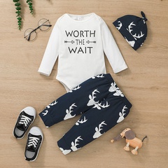Mameluco con letras Pantalones con estampado de animales Sombrero Traje de una pieza de bebé coreano de tres piezas para bebé