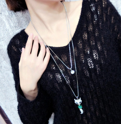 Koreanische Mode Metall einfach blinkende Diamanten Fuchs doppellagige lange Halskette