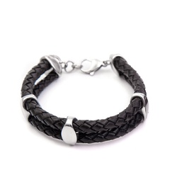 Men's retro titanium steel black braided cowhide bracelet