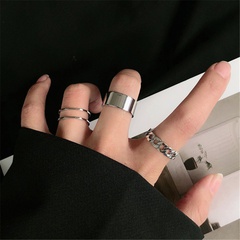 Simple Hip Hop 3-Piece Set Open Adjustable Ring Wide Face Indifference Trend Ins Online Influencer Ring Joint Index Finger Ring