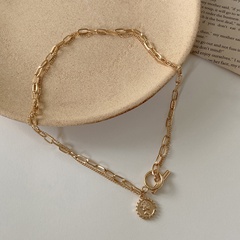 Fashion creative OT buckle clavicle chain sun head pendant double necklace wholesale