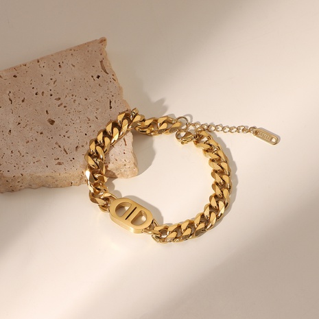 bijoux fantaisie en acier inoxydable or 18 carats double D épais bracelet en acier inoxydable chaîne cubaine NHJIE481376's discount tags