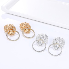 personalized creativity lion head shape diamond hoop earrings wholesale